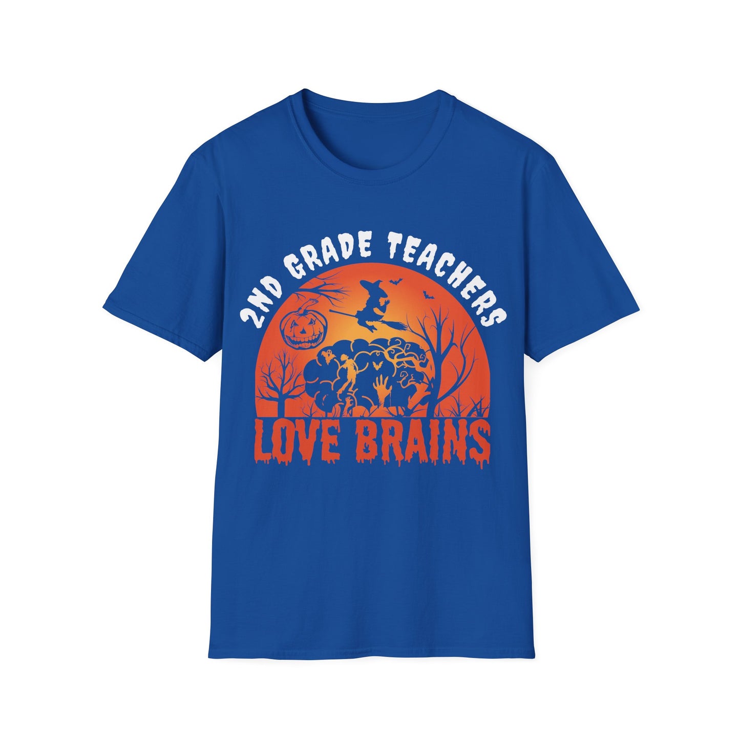 2nd Grade Teachers Love Brains Halloween Shirt | Witch and Pumpkin Zombie Tee