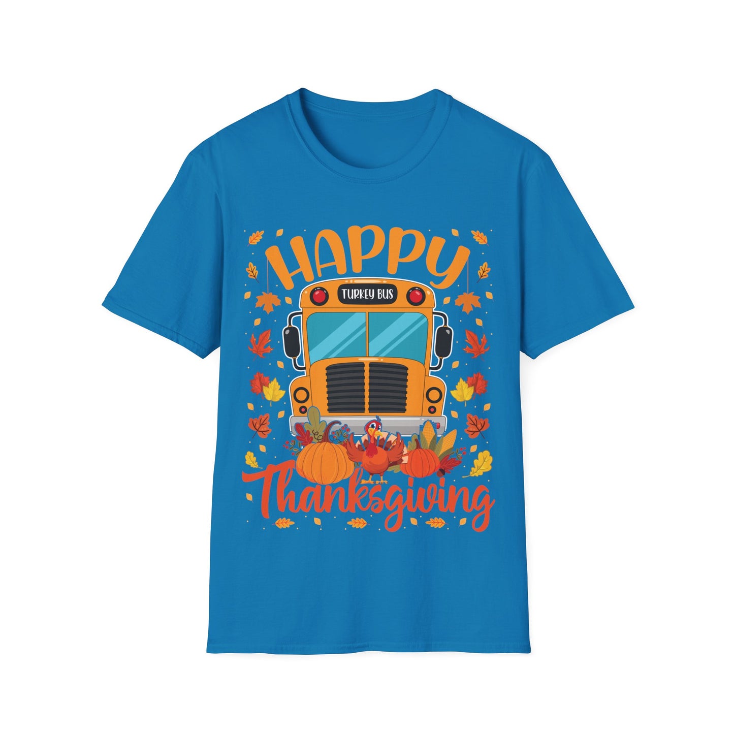 Happy Thanksgiving Turkey Bus Shirt – Cute Teacher + School Thanksgiving T-Shirt