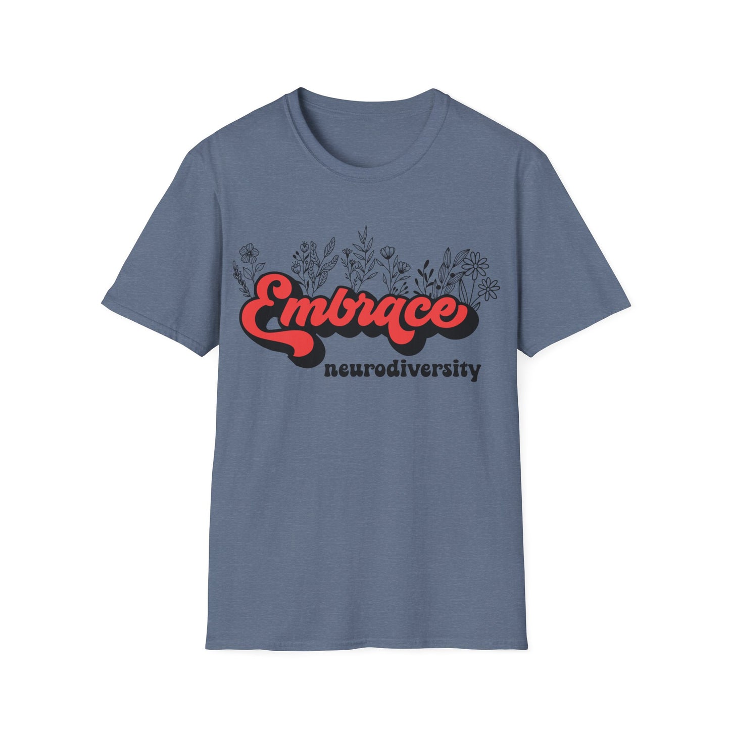 Embrace Diversity Red Graphic - Celebrating Neurodiversity + Inclusion - T-Shirt
