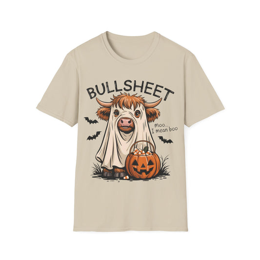 Bullsheet Halloween T-Shirt | Funny Highland Cow Ghost Teacher Tee