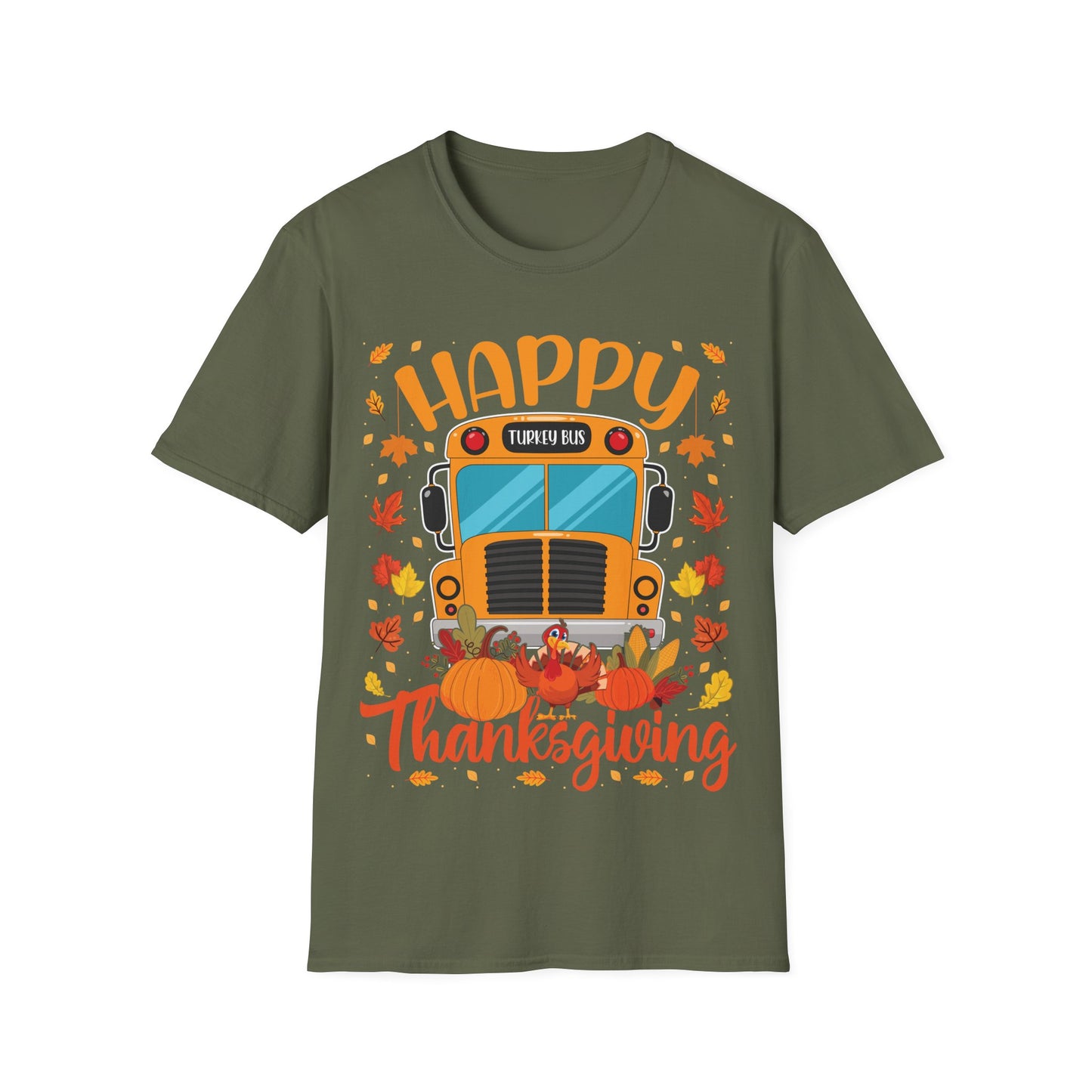 Happy Thanksgiving Turkey Bus Shirt – Cute Teacher + School Thanksgiving T-Shirt