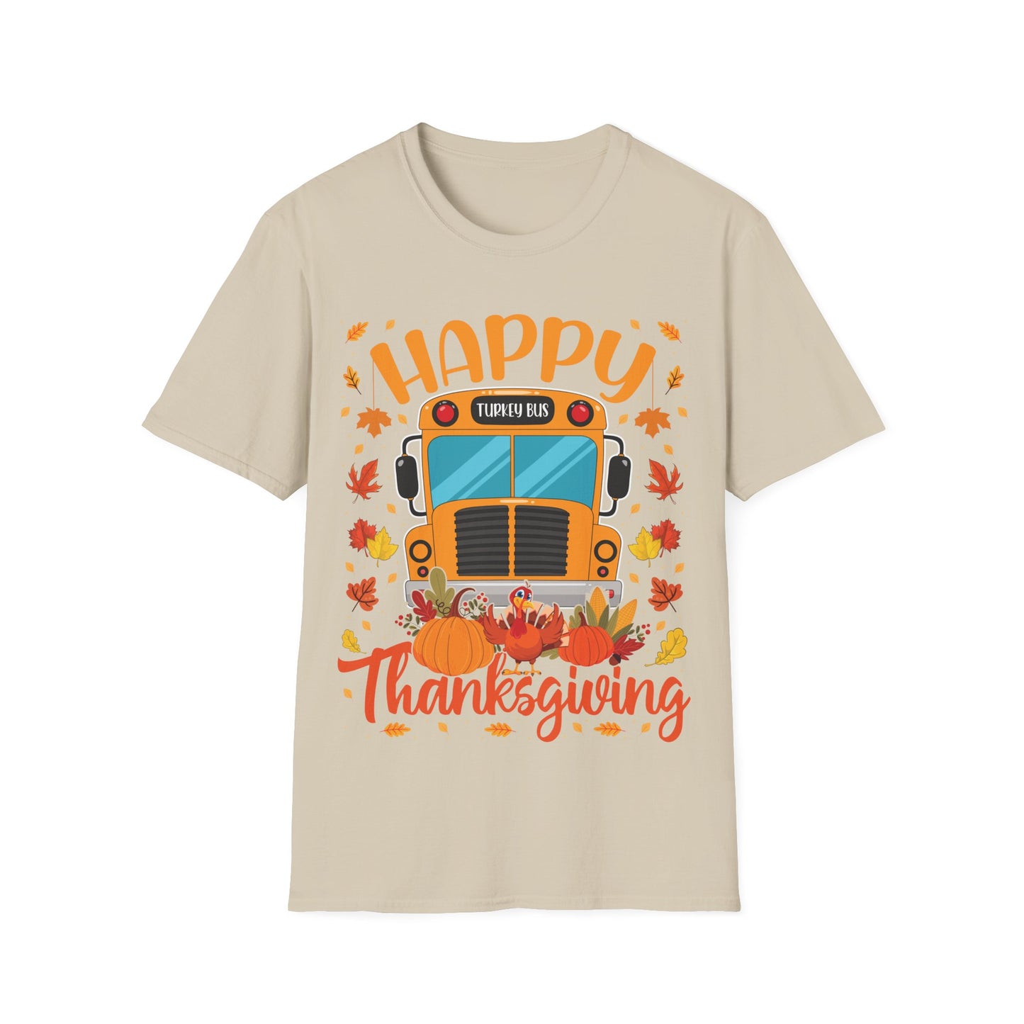 Happy Thanksgiving Turkey Bus Shirt – Cute Teacher + School Thanksgiving T-Shirt