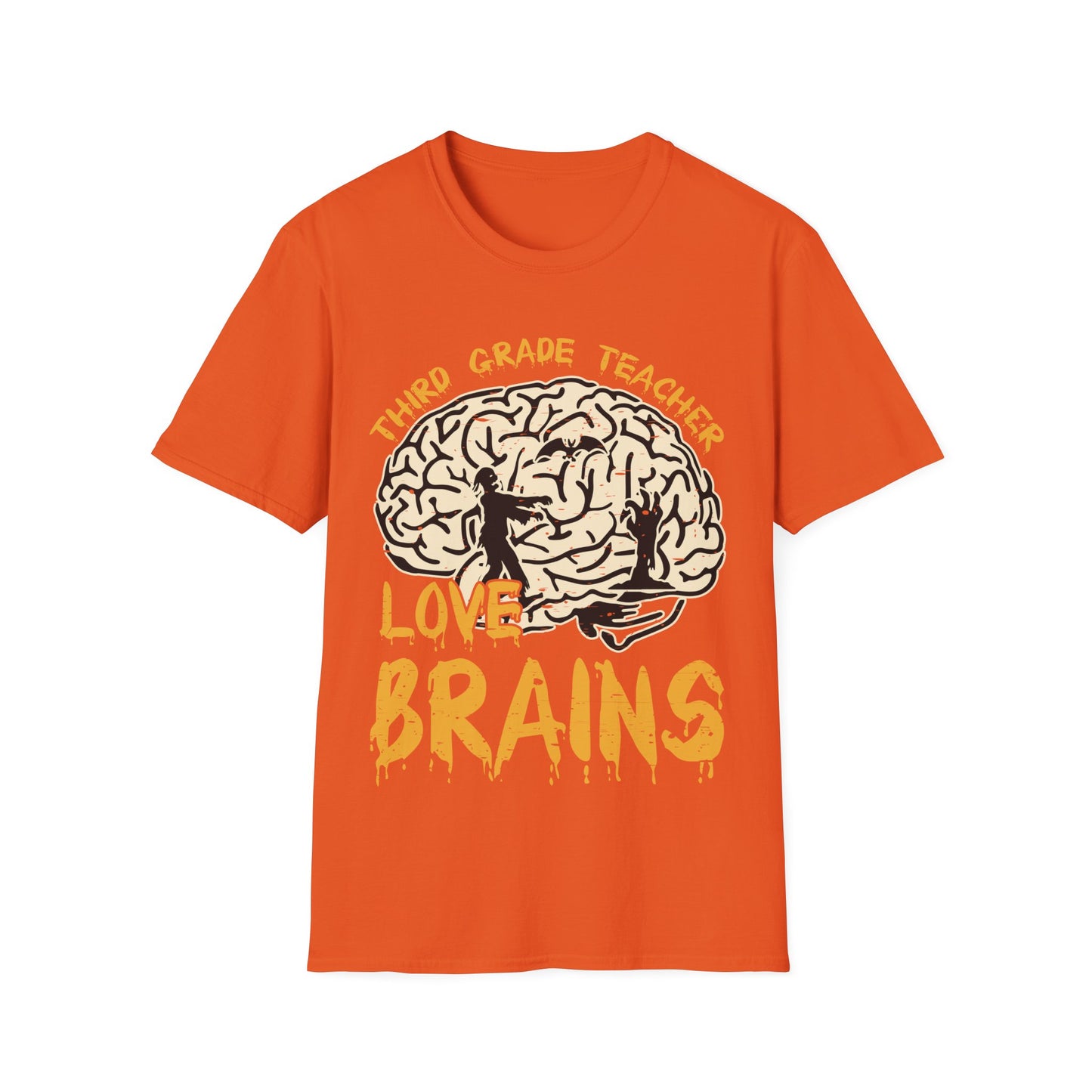 3rd Grade Teachers Love Brains Halloween T-Shirt | Zombie Brain Graphic Tee