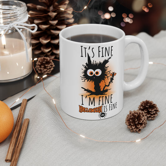 It’s Fine I’m Fine Electrocuted Cat Halloween Teacher Mug