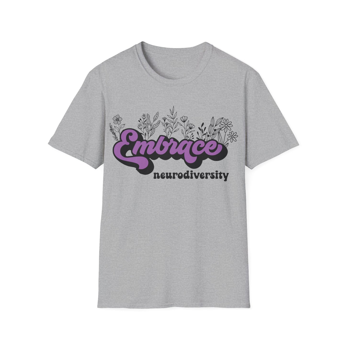 Embrace Diversity Purple Graphic - Celebrating Neurodiversity + Inclusion - T-Shirt