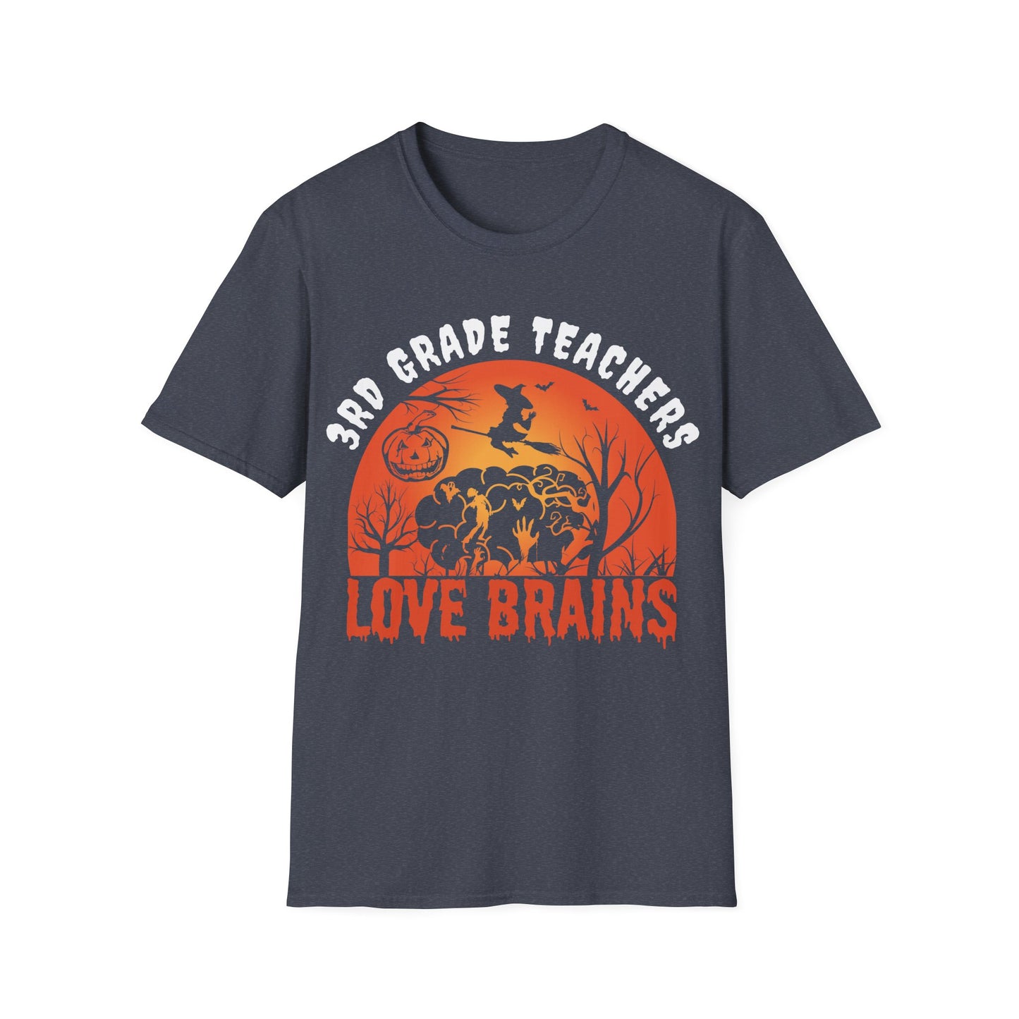 3rd Grade Teachers Love Brains Halloween Shirt | Witch and Pumpkin Zombie Tee