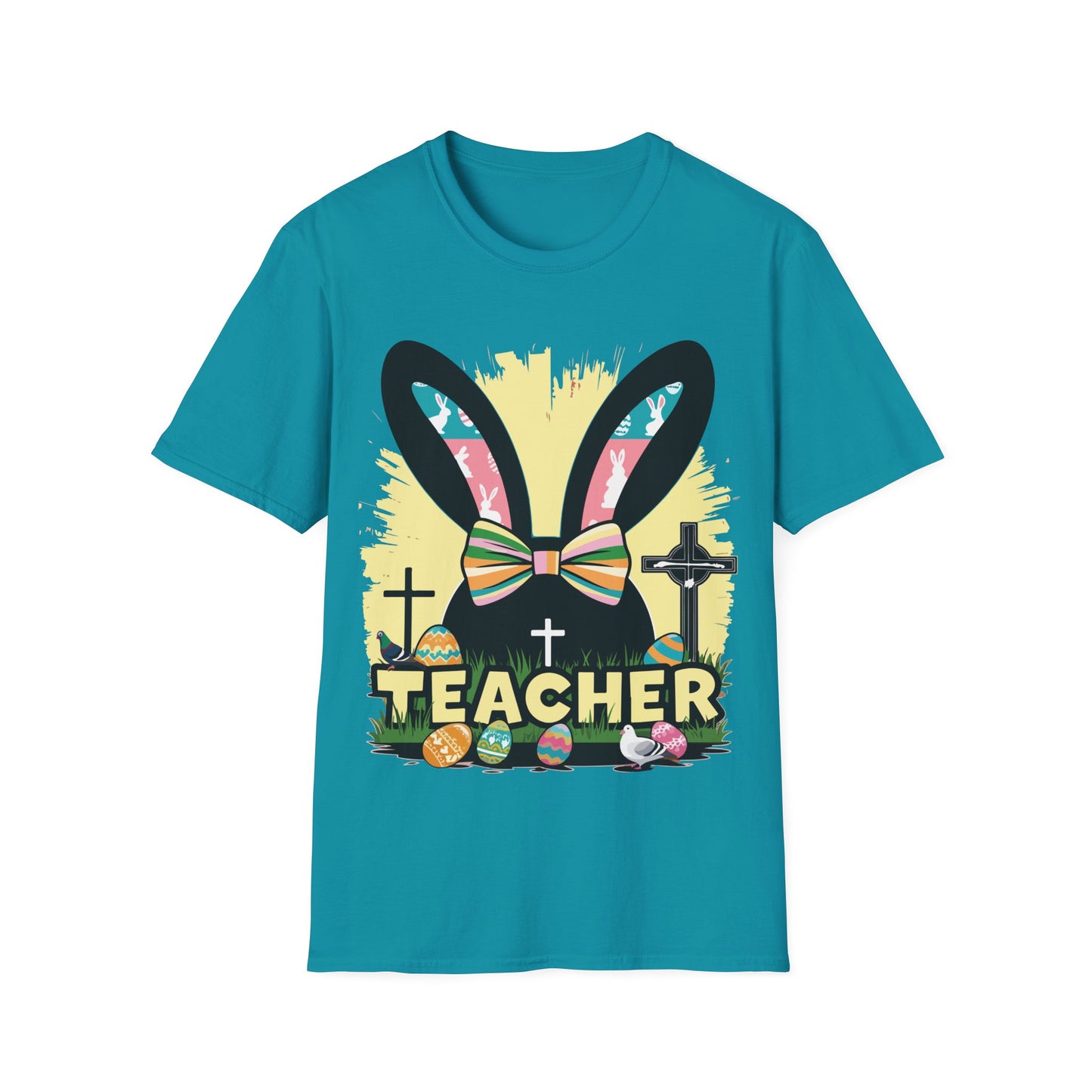 Easter Teacher Tee - Cute Bunny Design with Eggs