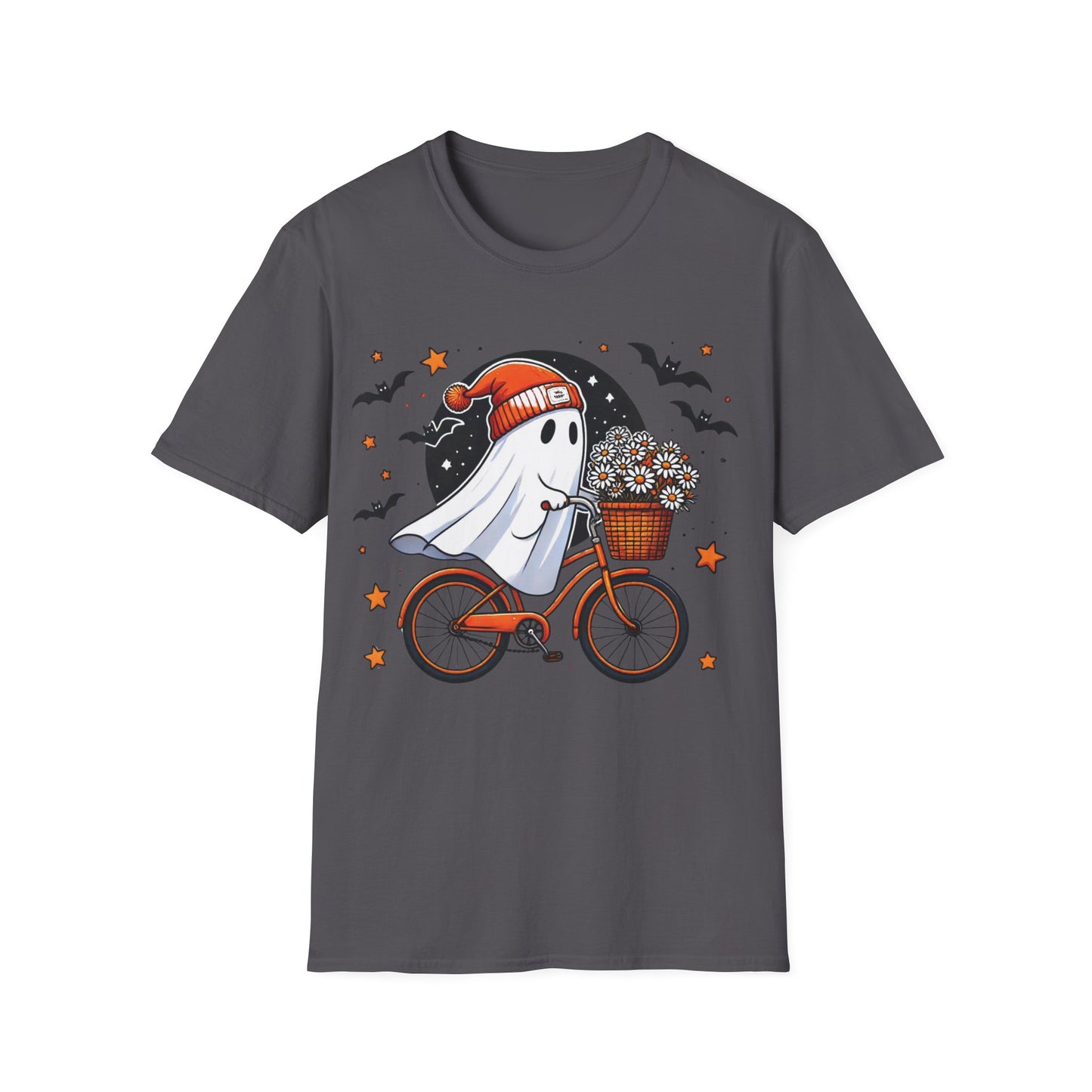 Ghost on Bicycle Halloween T-Shirt | Cute Spooky Bike Ride Graphic Tee