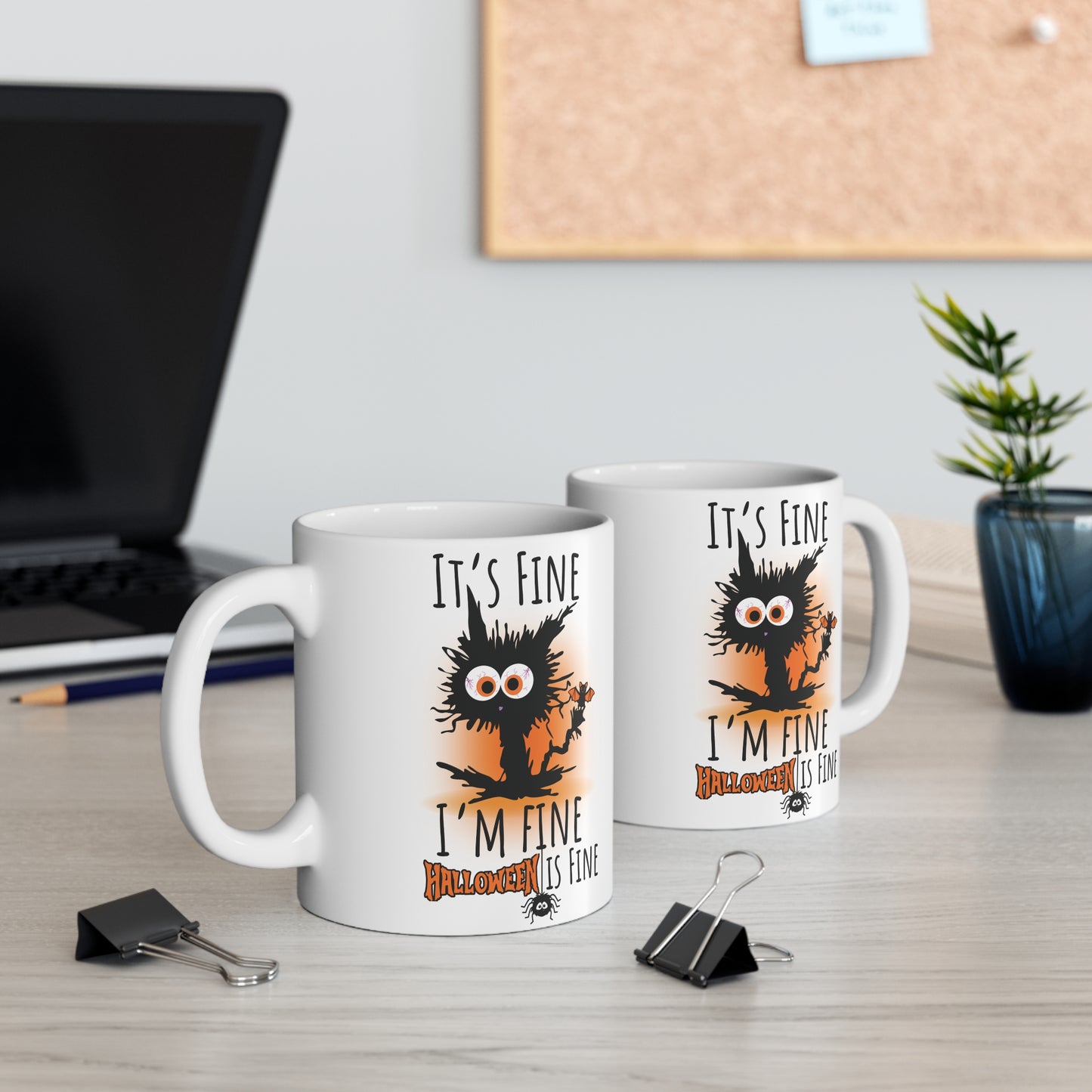 It’s Fine I’m Fine Electrocuted Cat Halloween Teacher Mug