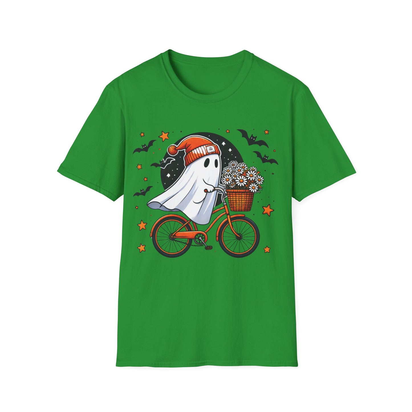 Ghost on Bicycle Halloween T-Shirt | Cute Spooky Bike Ride Graphic Tee