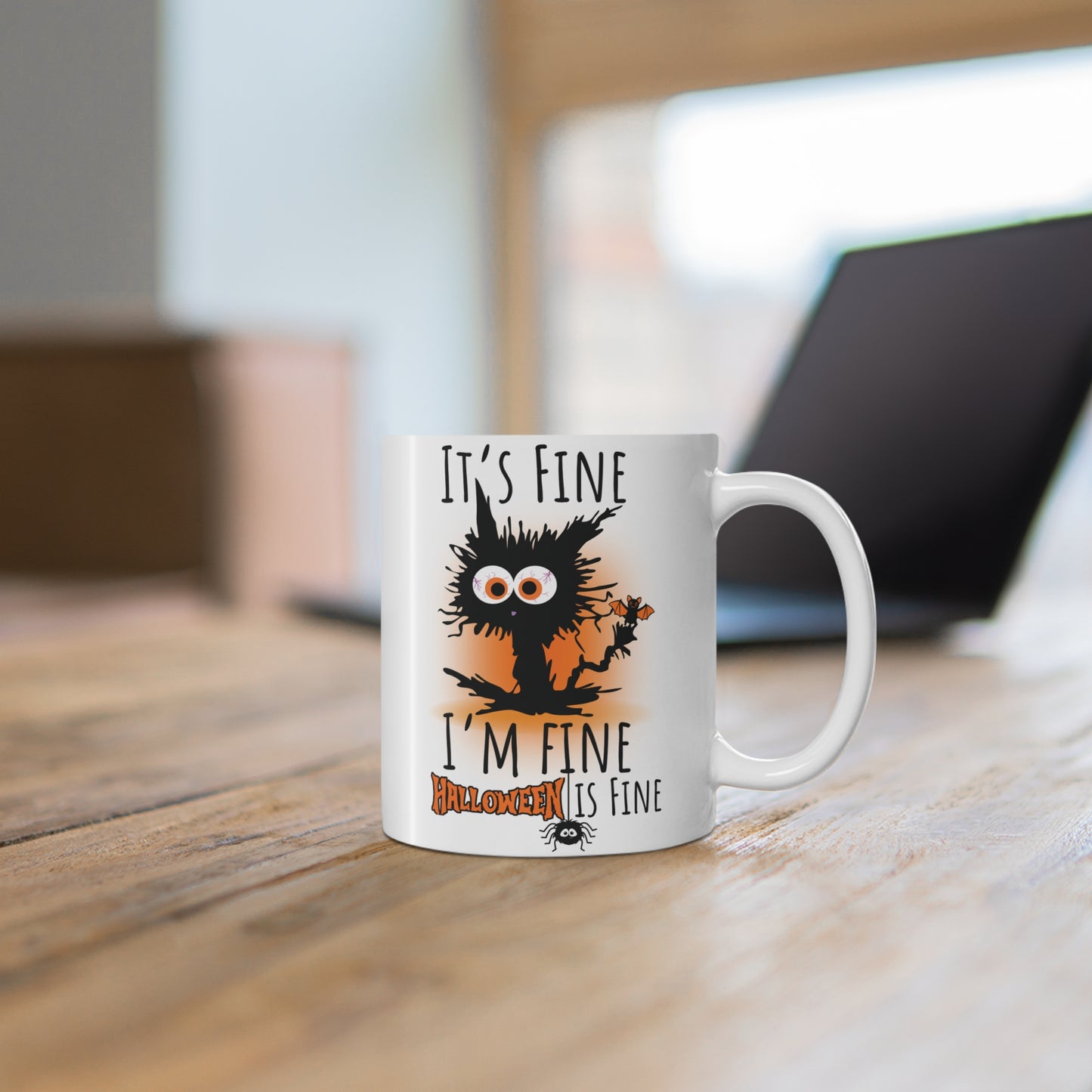 It’s Fine I’m Fine Electrocuted Cat Halloween Teacher Mug