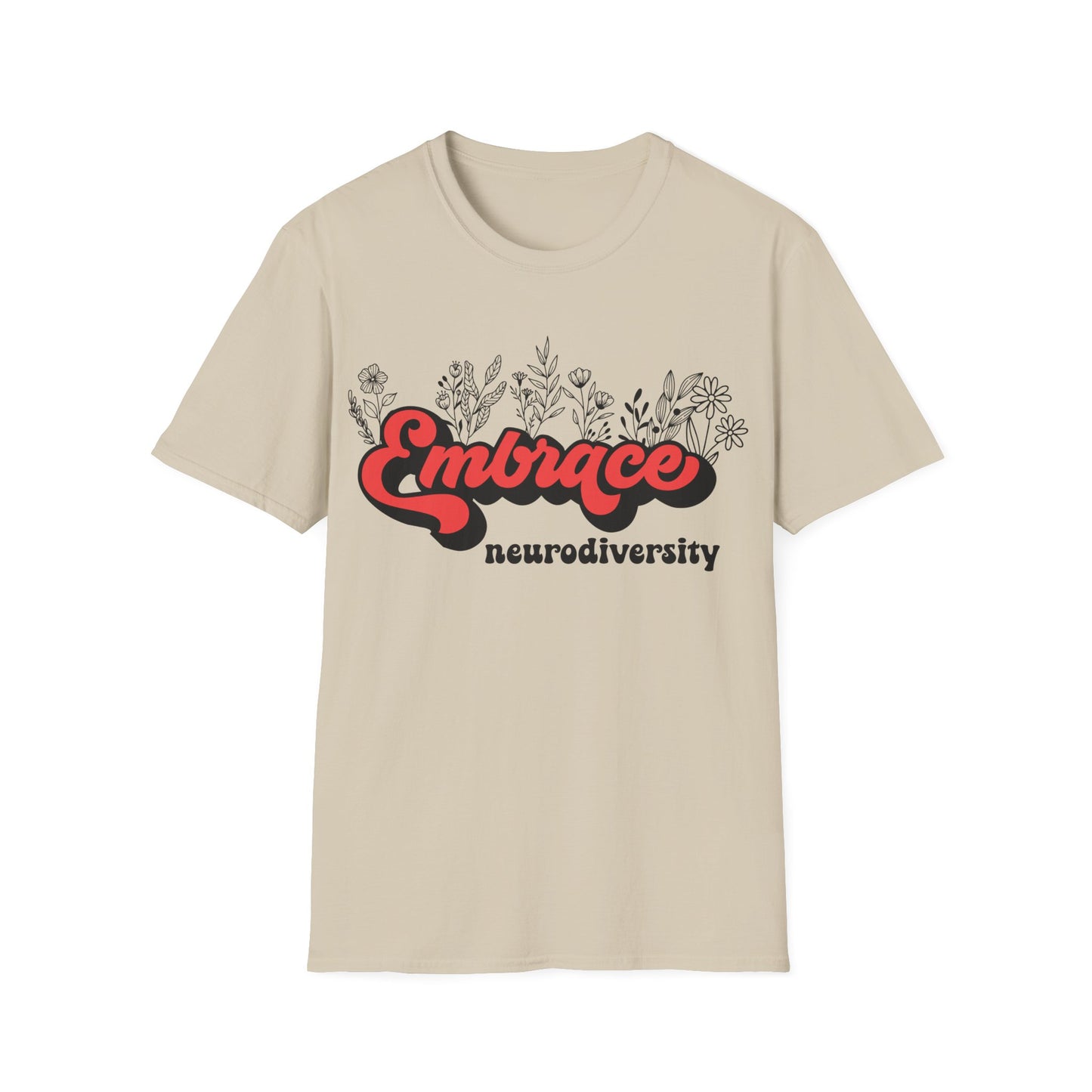 Embrace Diversity Red Graphic - Celebrating Neurodiversity + Inclusion - T-Shirt