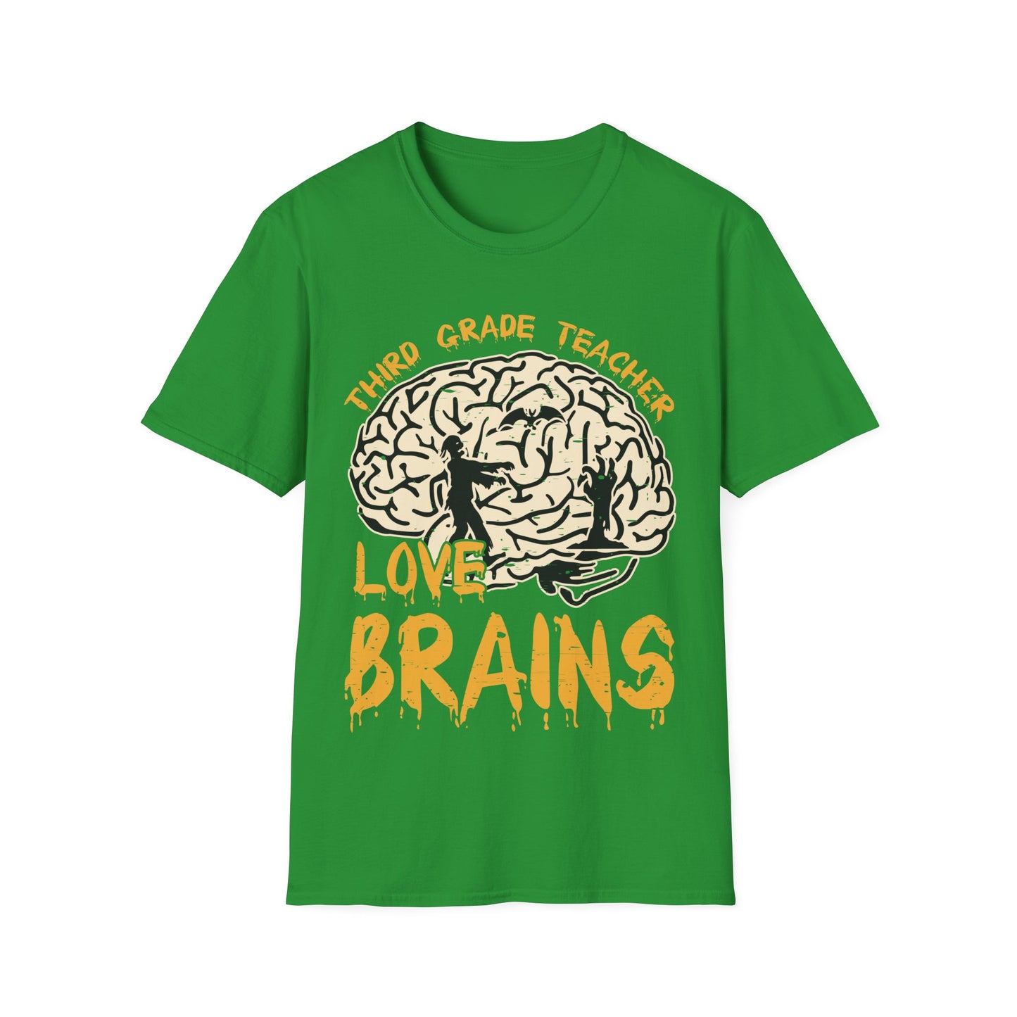 3rd Grade Teachers Love Brains Halloween T-Shirt | Zombie Brain Graphic Tee