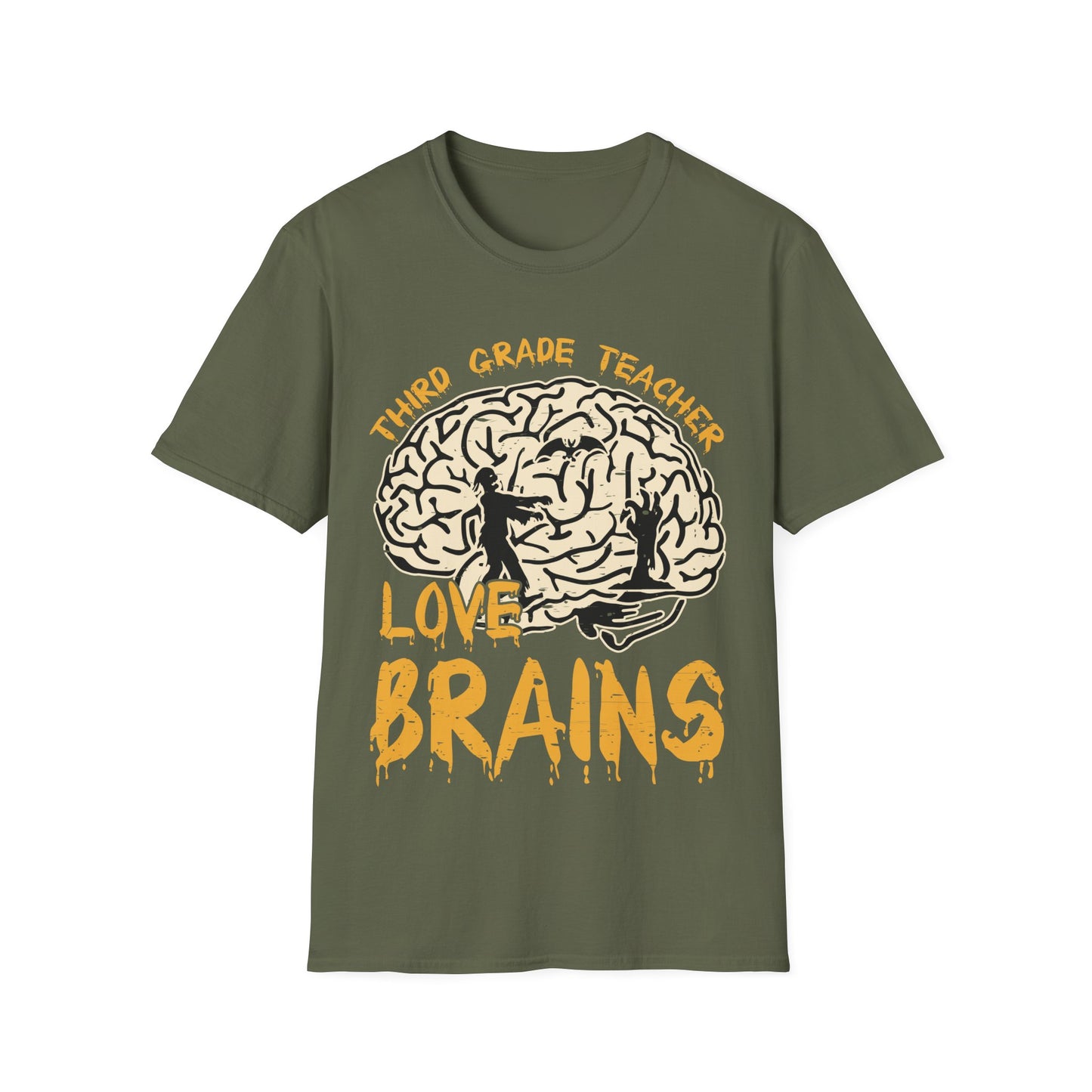3rd Grade Teachers Love Brains Halloween T-Shirt | Zombie Brain Graphic Tee