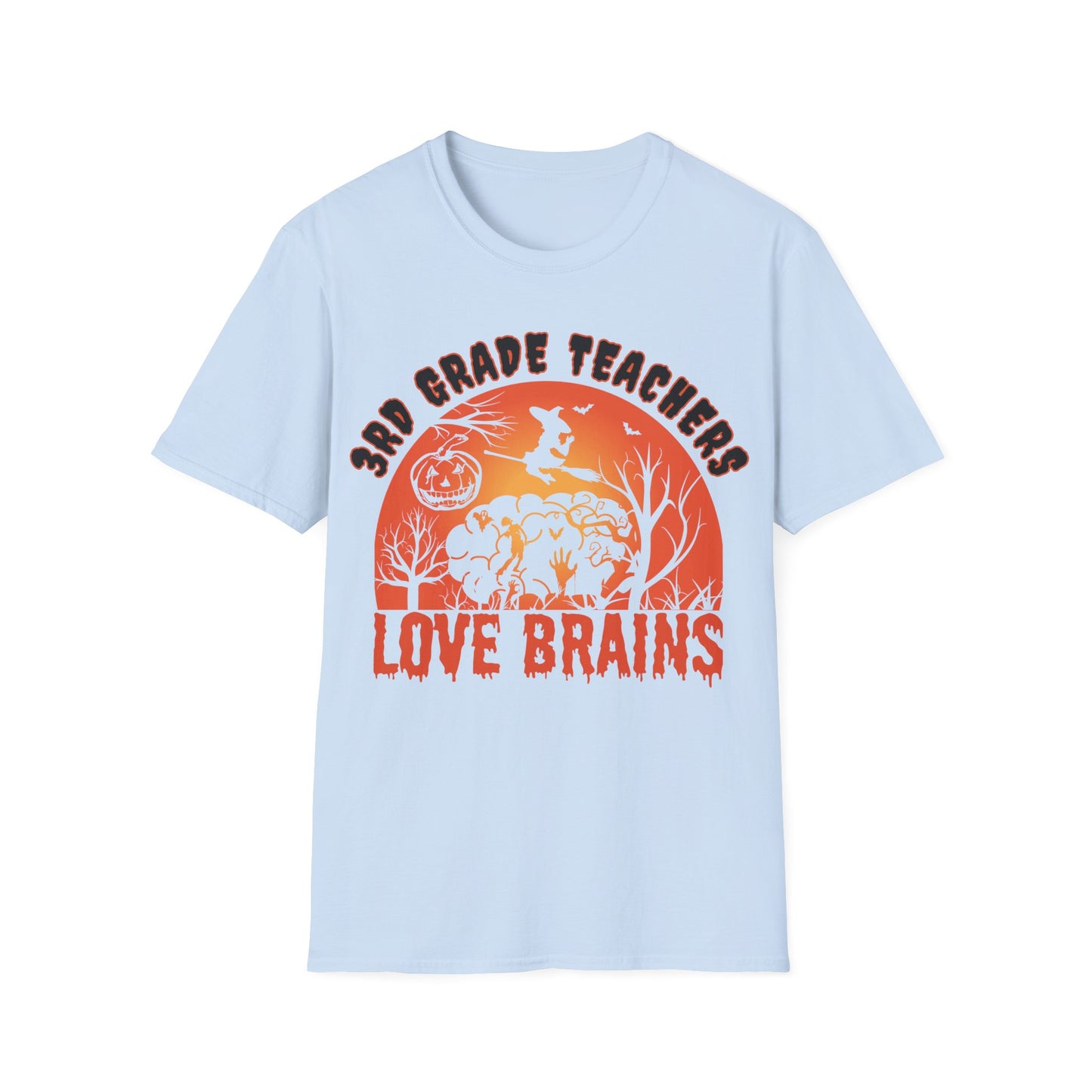 3rd Grade Teachers Love Brains Halloween Shirt | Witch and Pumpkin Zombie Tee