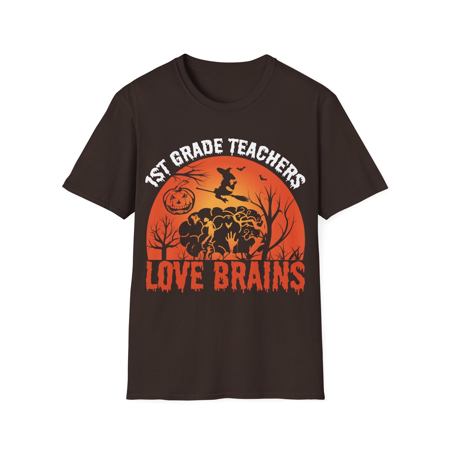 1st Grade Teachers Love Brains Halloween T-Shirt | Funny Zombie Teacher Tee