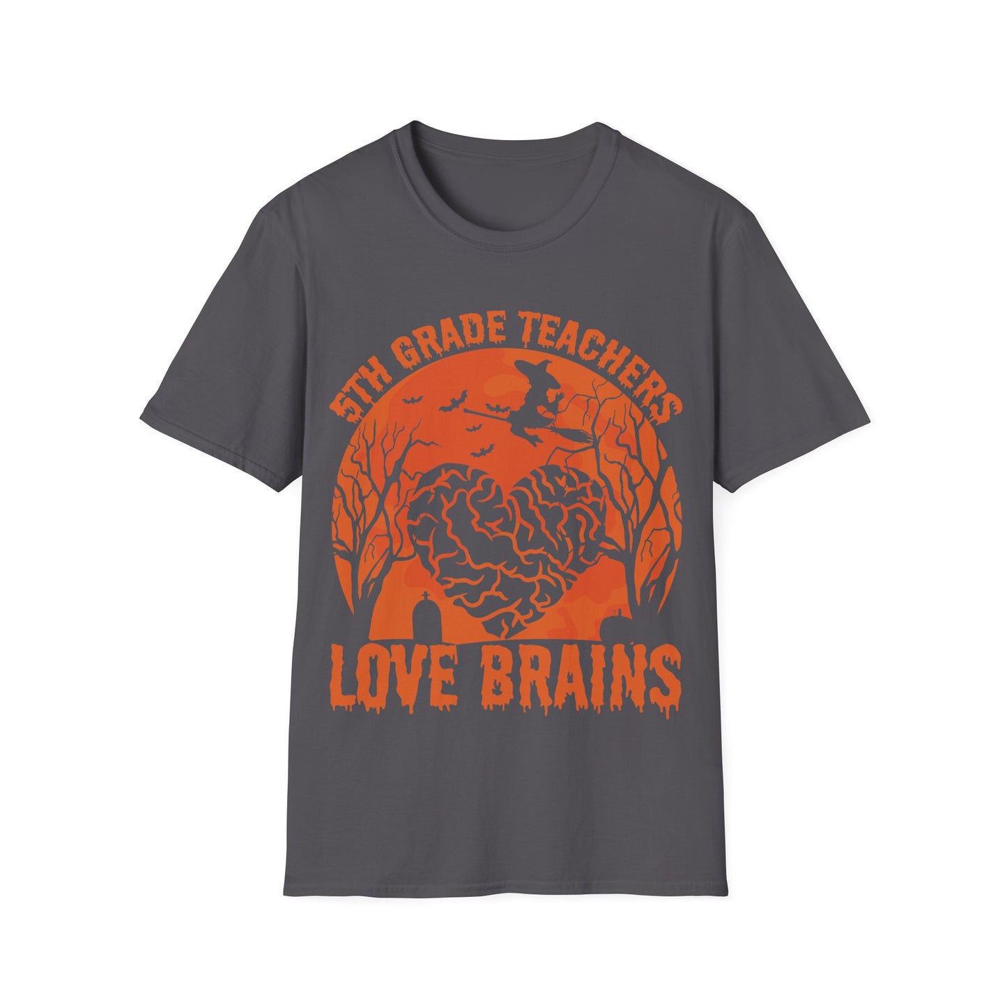 5th Grade Teachers Love Brains Halloween T-Shirt | Witch and Graveyard Zombie Tee