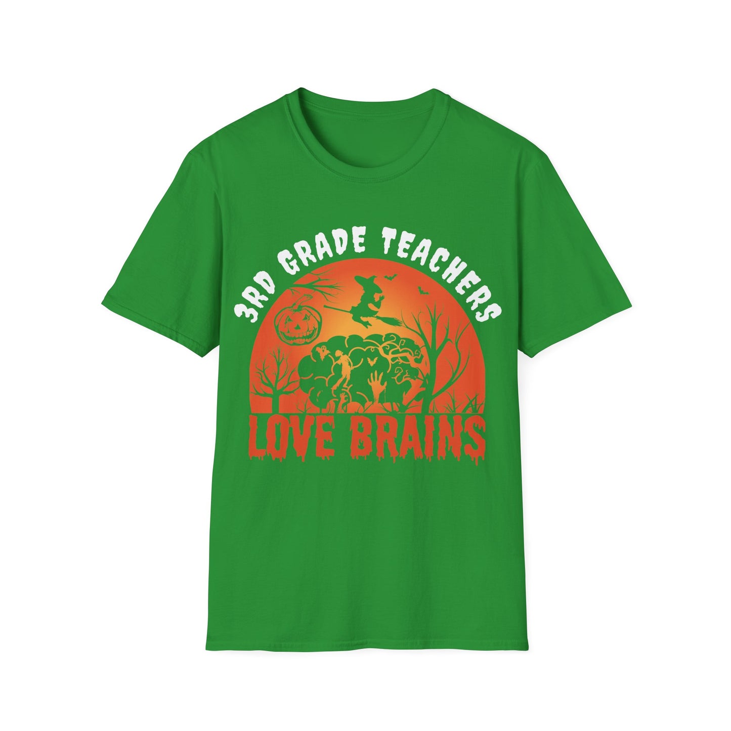 3rd Grade Teachers Love Brains Halloween Shirt | Witch and Pumpkin Zombie Tee