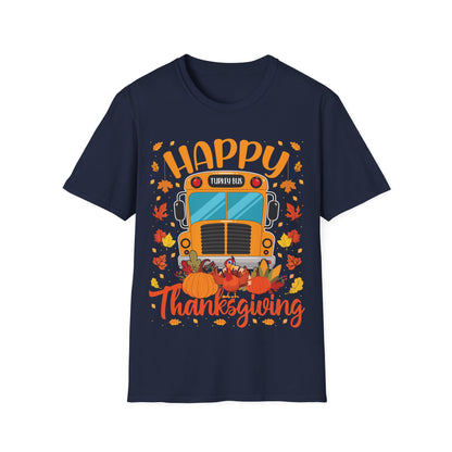 Happy Thanksgiving Turkey Bus Shirt – Cute Teacher + School Thanksgiving T-Shirt