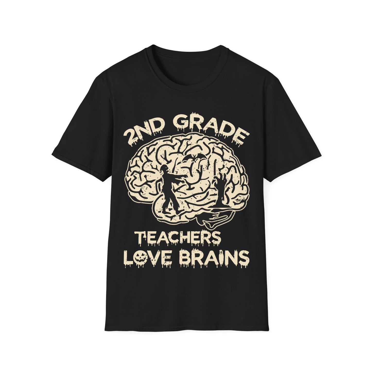 2nd Grade Teachers Love Brains Halloween T-Shirt | Zombie Brain Graphic Tee
