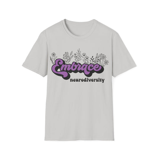 Embrace Diversity Purple Graphic - Celebrating Neurodiversity + Inclusion - T-Shirt