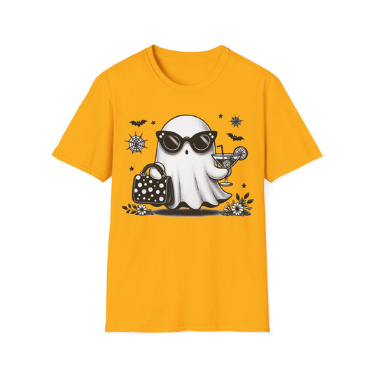 Stylish Ghost Cocktail Halloween T-Shirt | Glam Spooky Graphic Tee