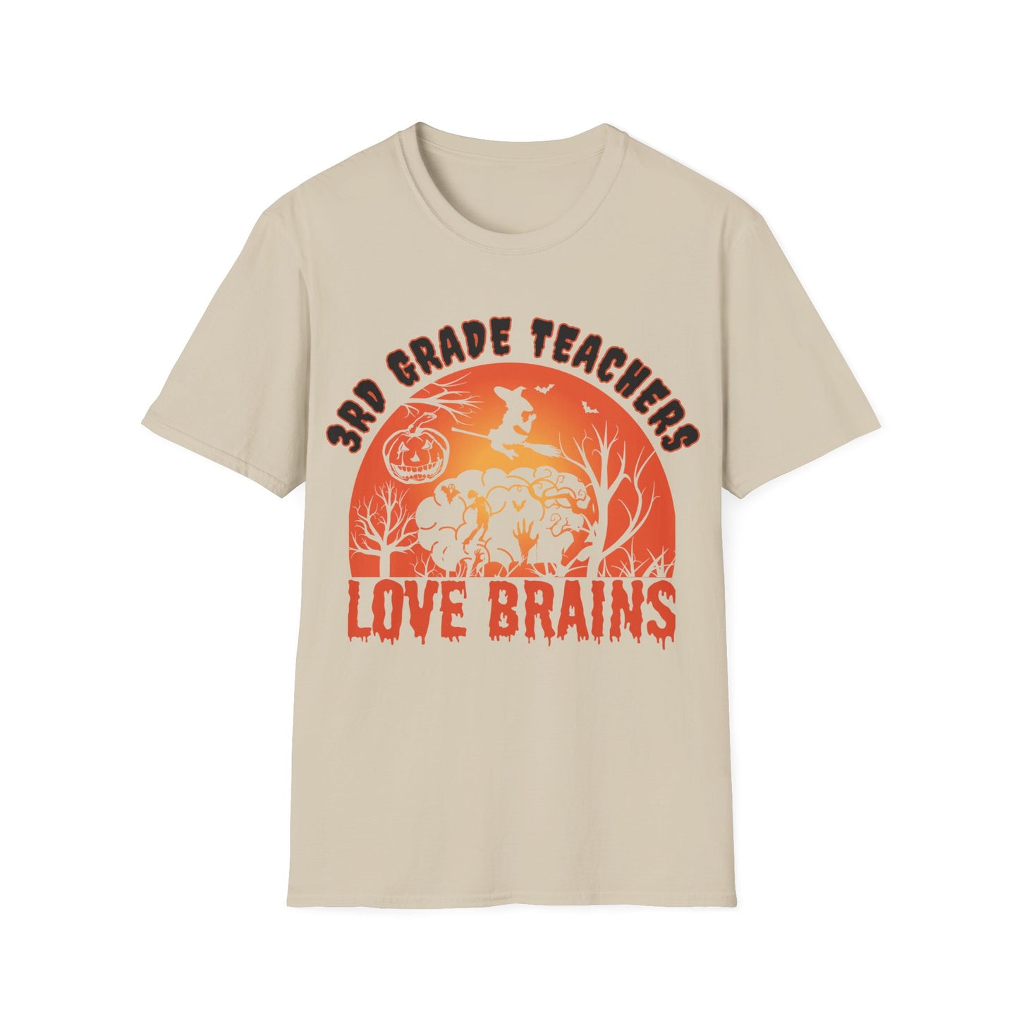 3rd Grade Teachers Love Brains Halloween Shirt | Witch and Pumpkin Zombie Tee
