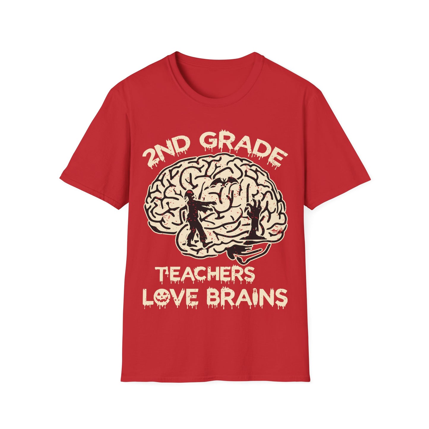 2nd Grade Teachers Love Brains Halloween T-Shirt | Zombie Brain Graphic Tee