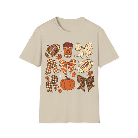 Fall Football Pumpkin Bow T-Shirt – Cute Autumn Game Day Tee