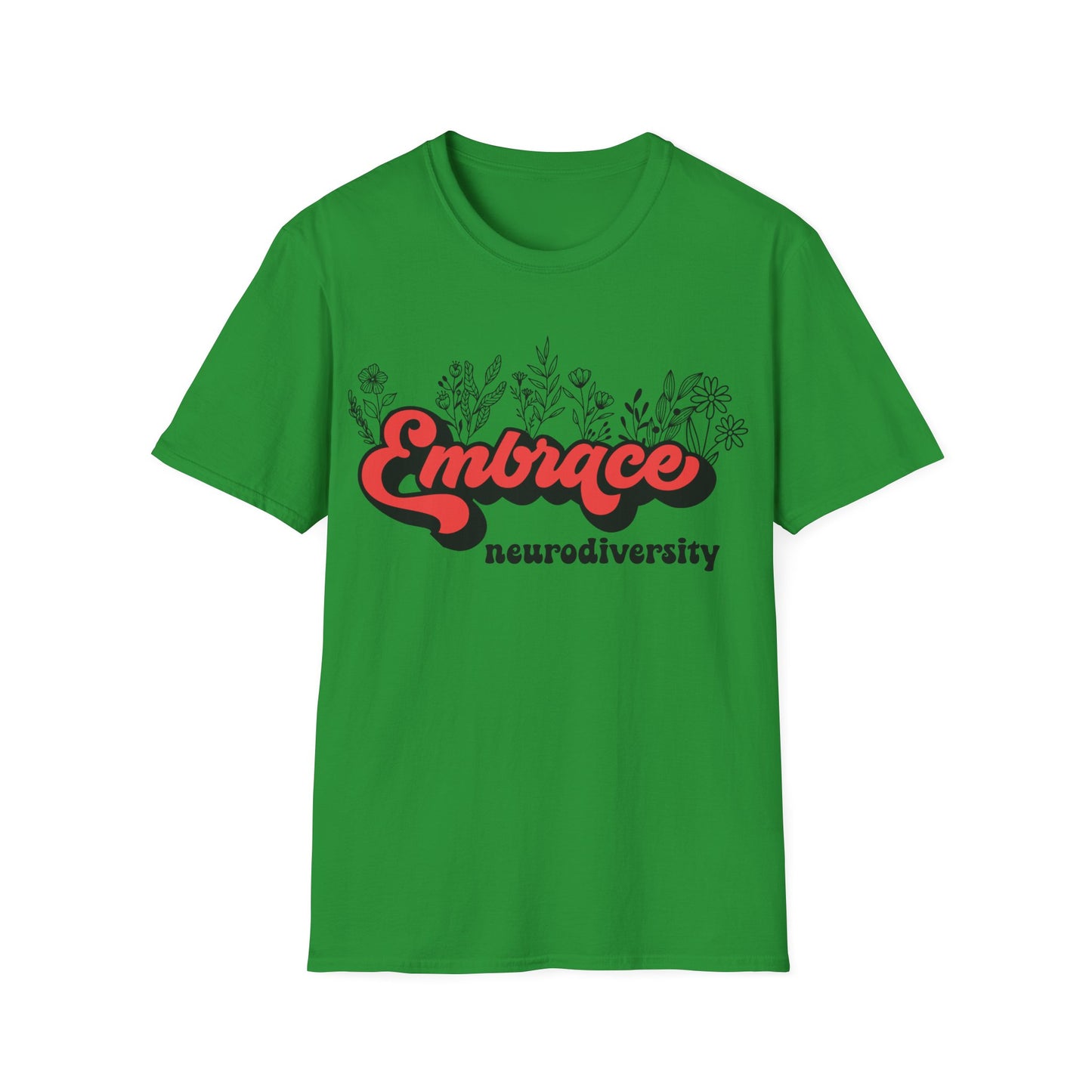 Embrace Diversity Red Graphic - Celebrating Neurodiversity + Inclusion - T-Shirt