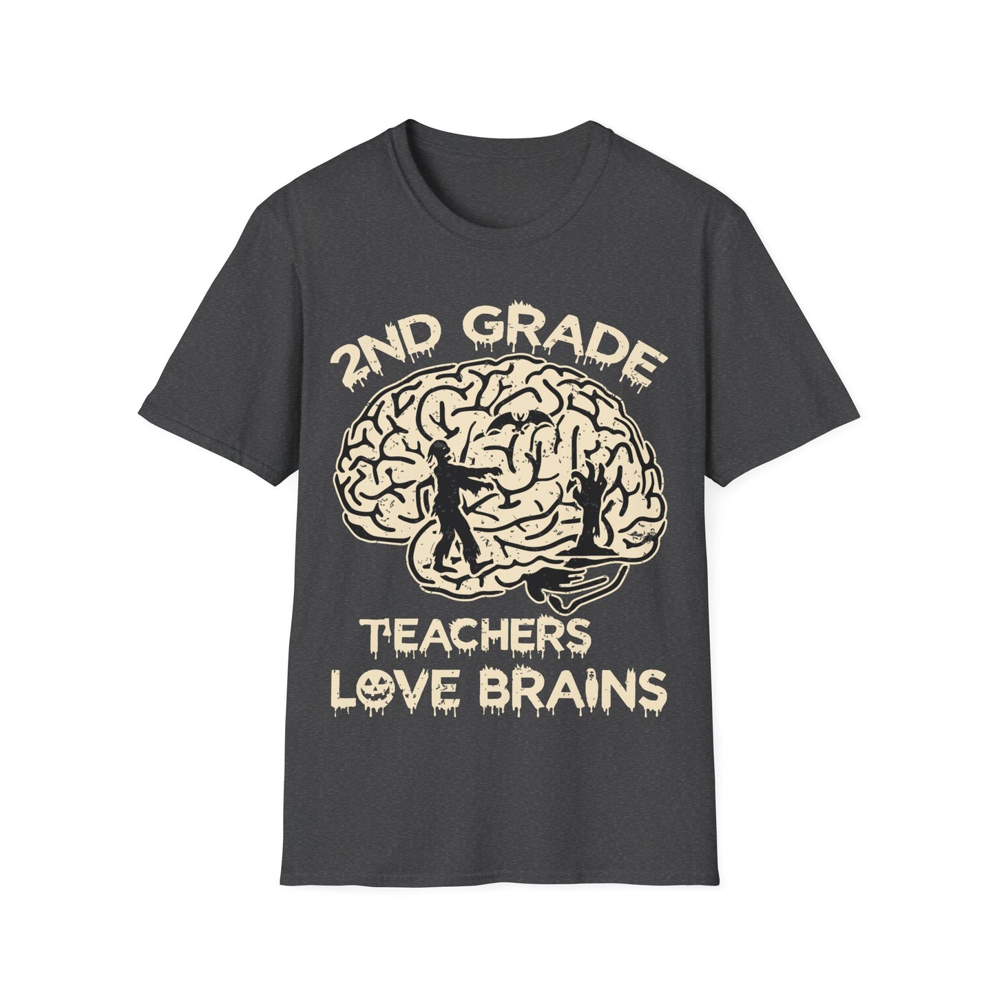 2nd Grade Teachers Love Brains Halloween T-Shirt | Zombie Brain Graphic Tee