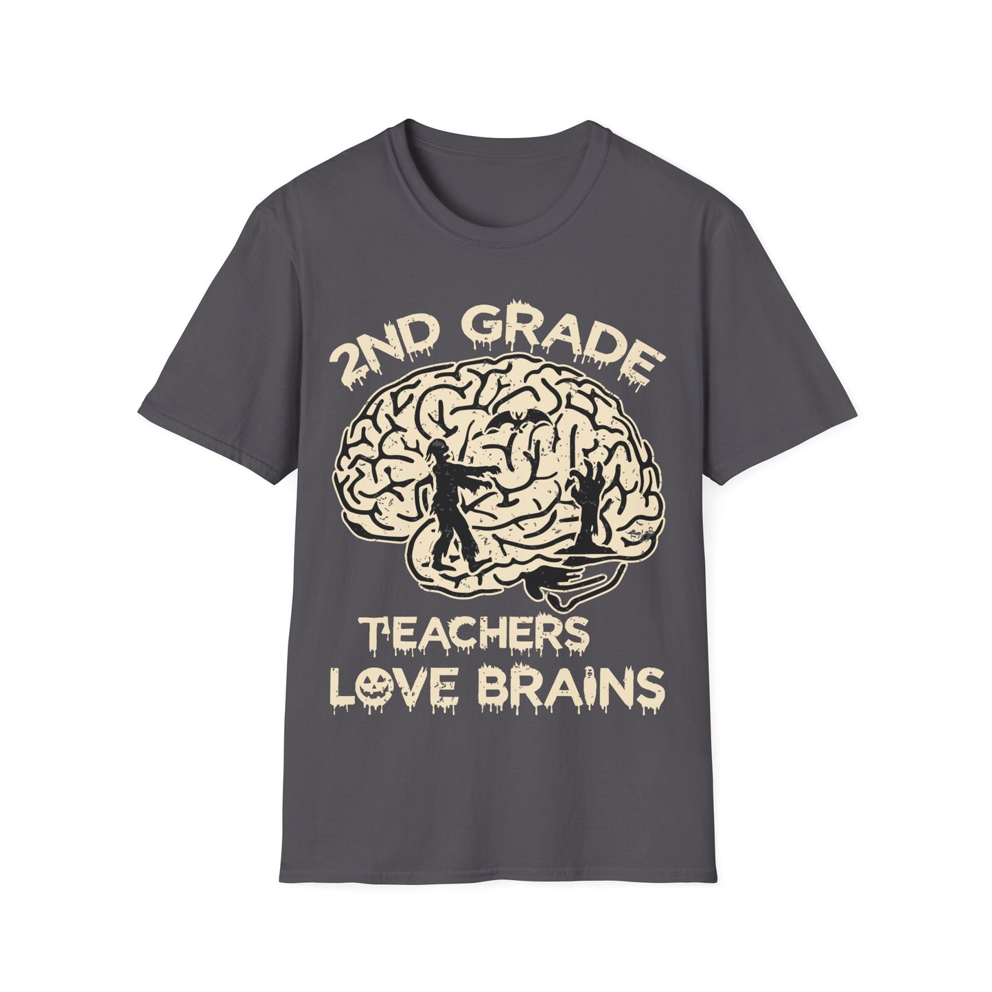2nd Grade Teachers Love Brains Halloween T-Shirt | Zombie Brain Graphic Tee