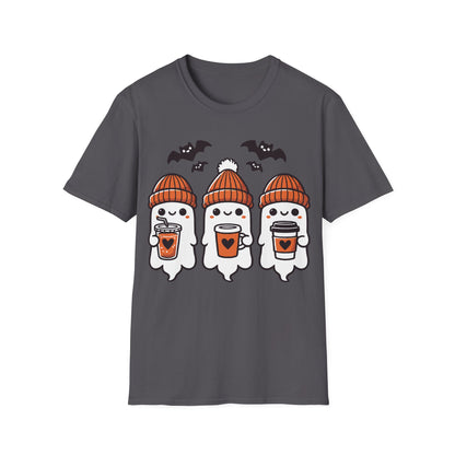 Three Cute Ghosts Coffee Halloween Teacher T-Shirt | Fall Spooky Season Tee