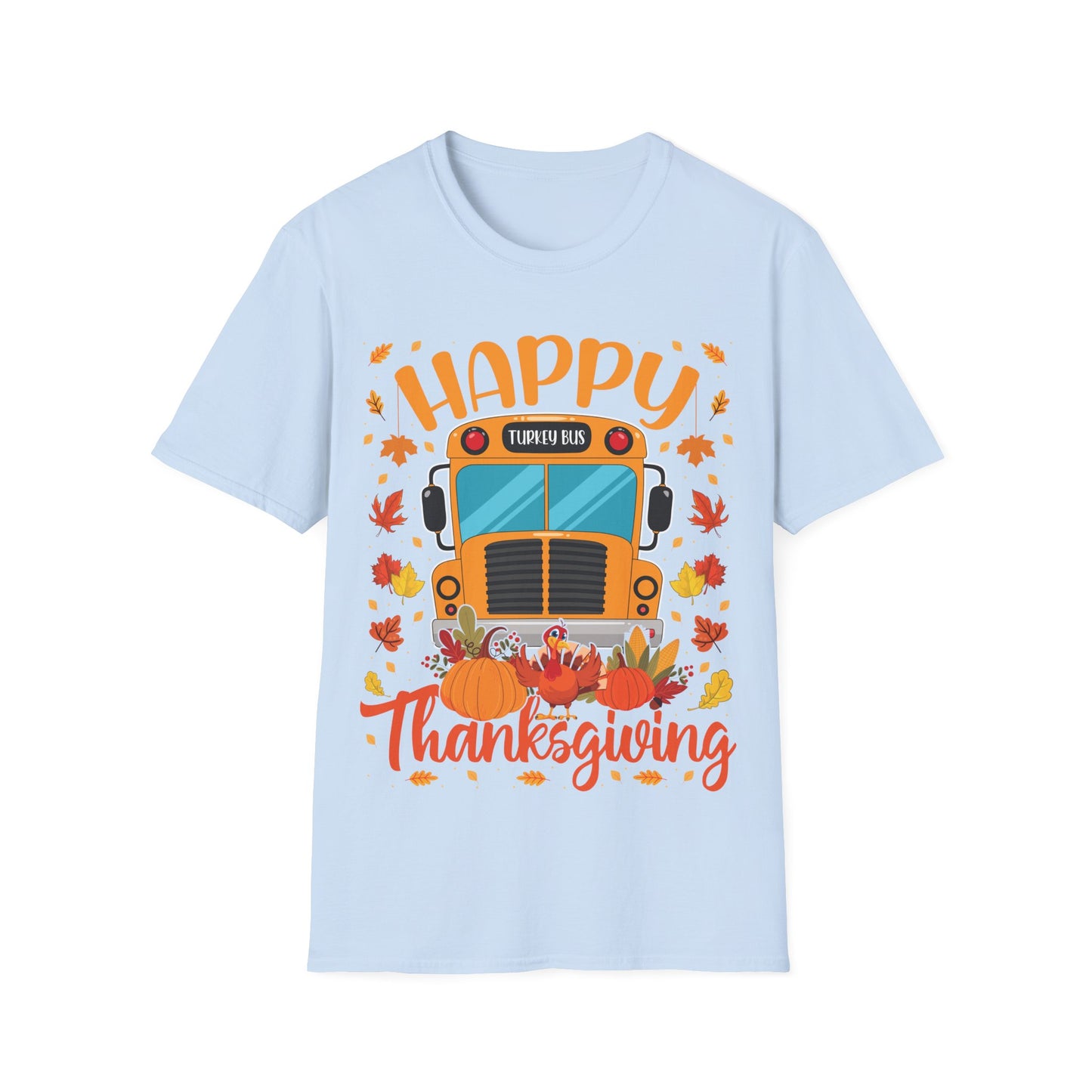 Happy Thanksgiving Turkey Bus Shirt – Cute Teacher + School Thanksgiving T-Shirt
