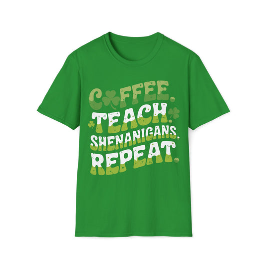 St Patricks Day Coffee Teach Shenanigans Unisex Soft style T-Shirt for Teachers