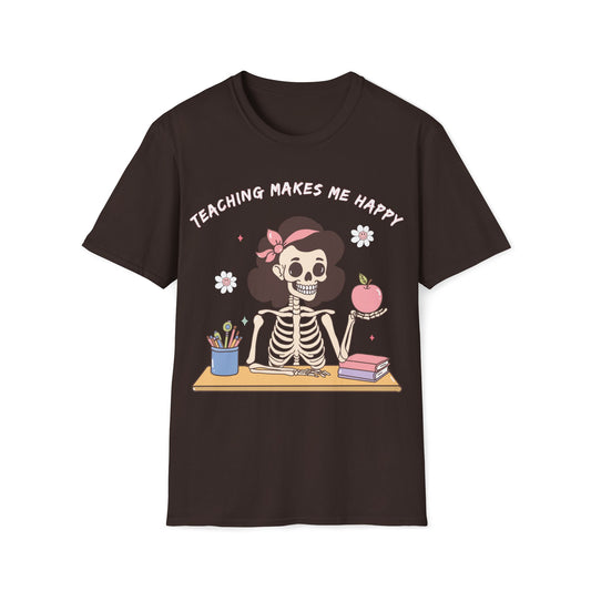 Teaching Makes Me Happy Skeleton Tee - Cute, Graphic, Playful Teacher T-shirt