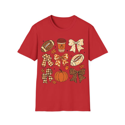 Fall Football Pumpkin Bow T-Shirt – Cute Autumn Game Day Tee