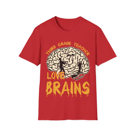 3rd Grade Teachers Love Brains Halloween T-Shirt | Zombie Brain Graphic Tee