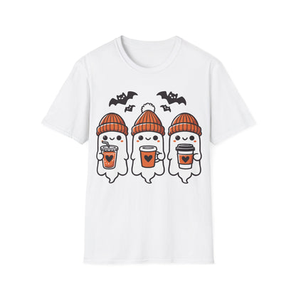 Three Cute Ghosts Coffee Halloween Teacher T-Shirt | Fall Spooky Season Tee