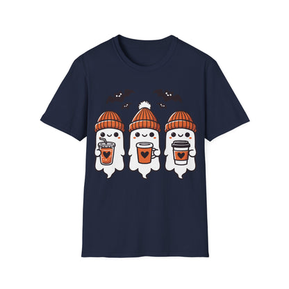 Three Cute Ghosts Coffee Halloween Teacher T-Shirt | Fall Spooky Season Tee
