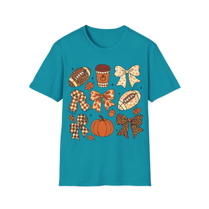 Fall Football Pumpkin Bow T-Shirt – Cute Autumn Game Day Tee