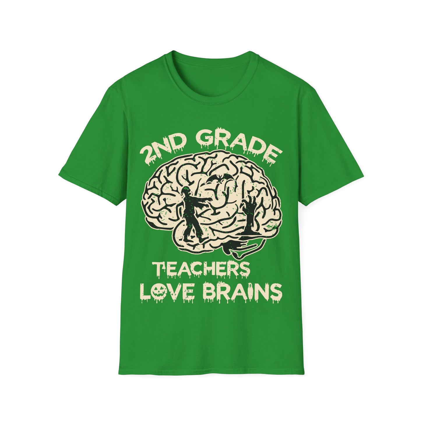 2nd Grade Teachers Love Brains Halloween T-Shirt | Zombie Brain Graphic Tee