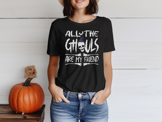 All The Ghouls Are My Friend Halloween Shirt | Funny Skull Witch Hat Graphic Tee
