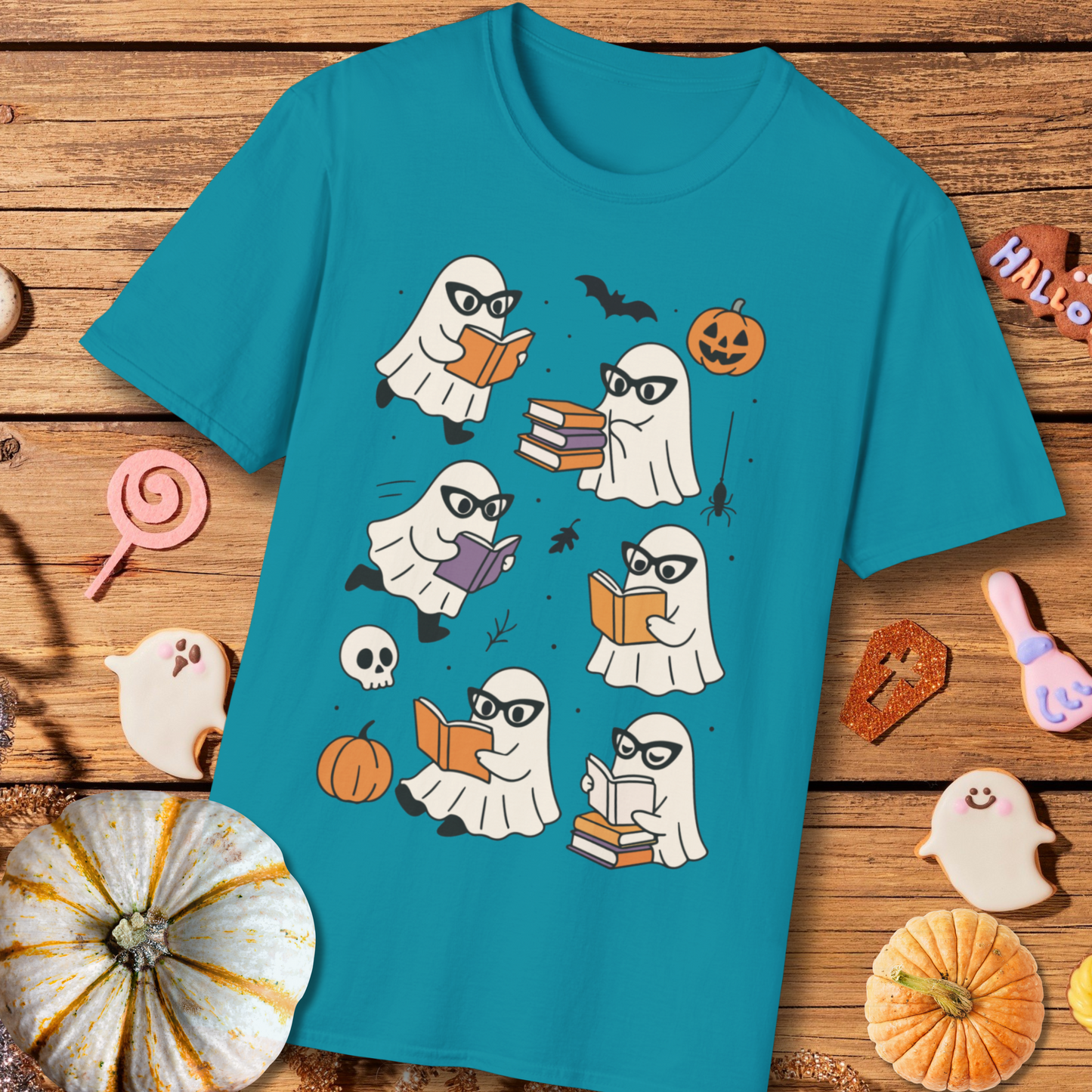 Spooky Bookish Ghosts Shirt – Cute Teacher Halloween Reading T-Shirt