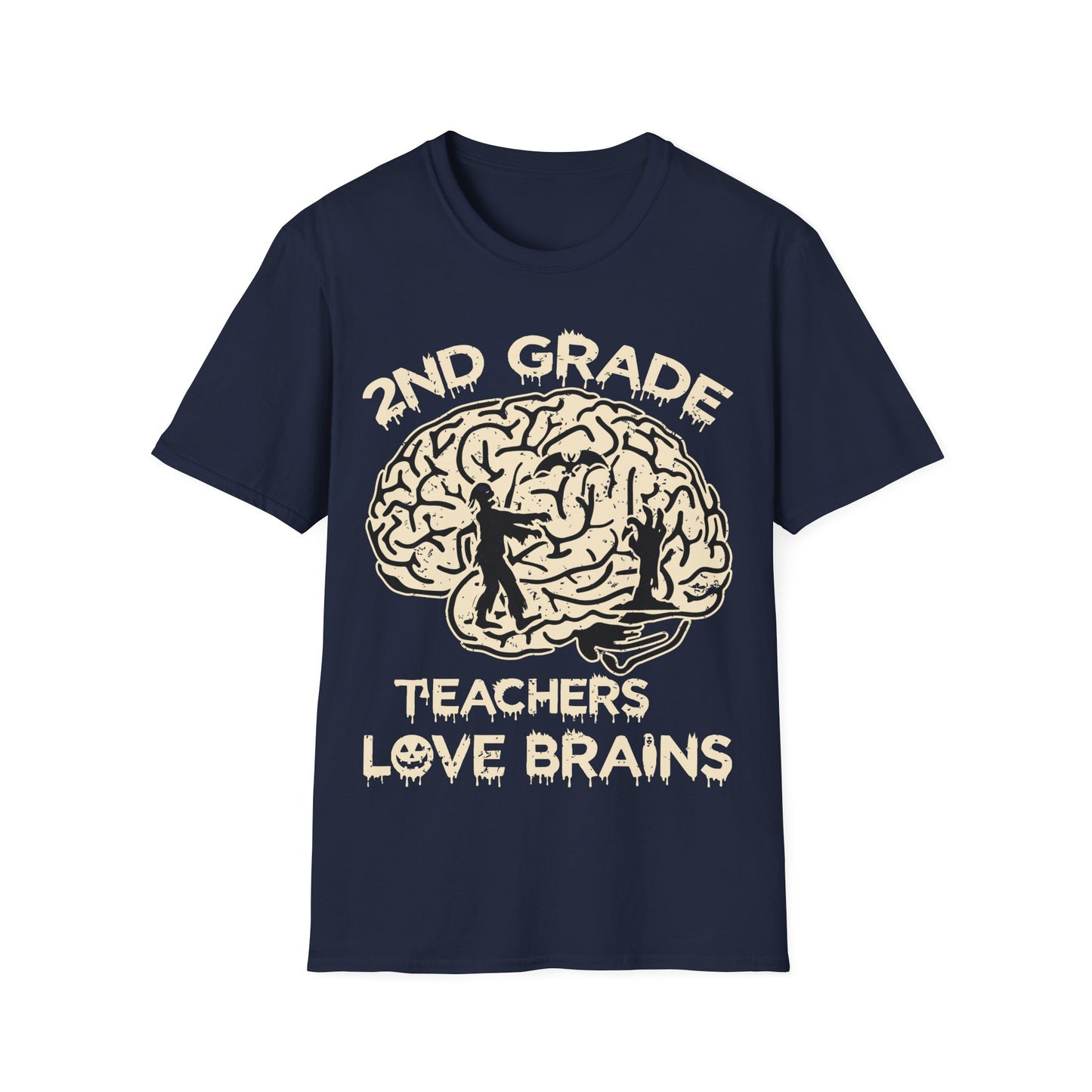 2nd Grade Teachers Love Brains Halloween T-Shirt | Zombie Brain Graphic Tee