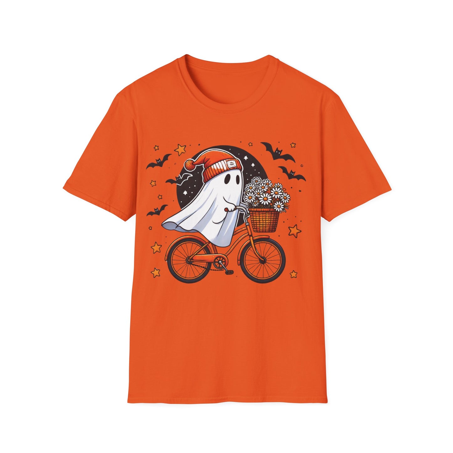 Ghost on Bicycle Halloween T-Shirt | Cute Spooky Bike Ride Graphic Tee