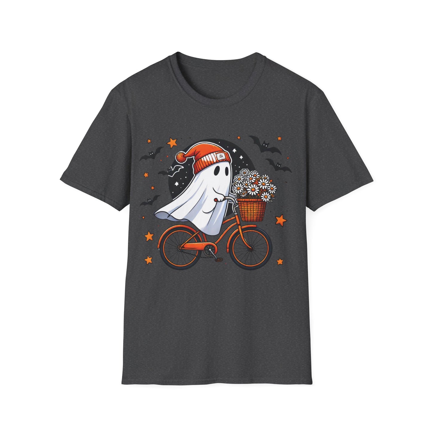Ghost on Bicycle Halloween T-Shirt | Cute Spooky Bike Ride Graphic Tee
