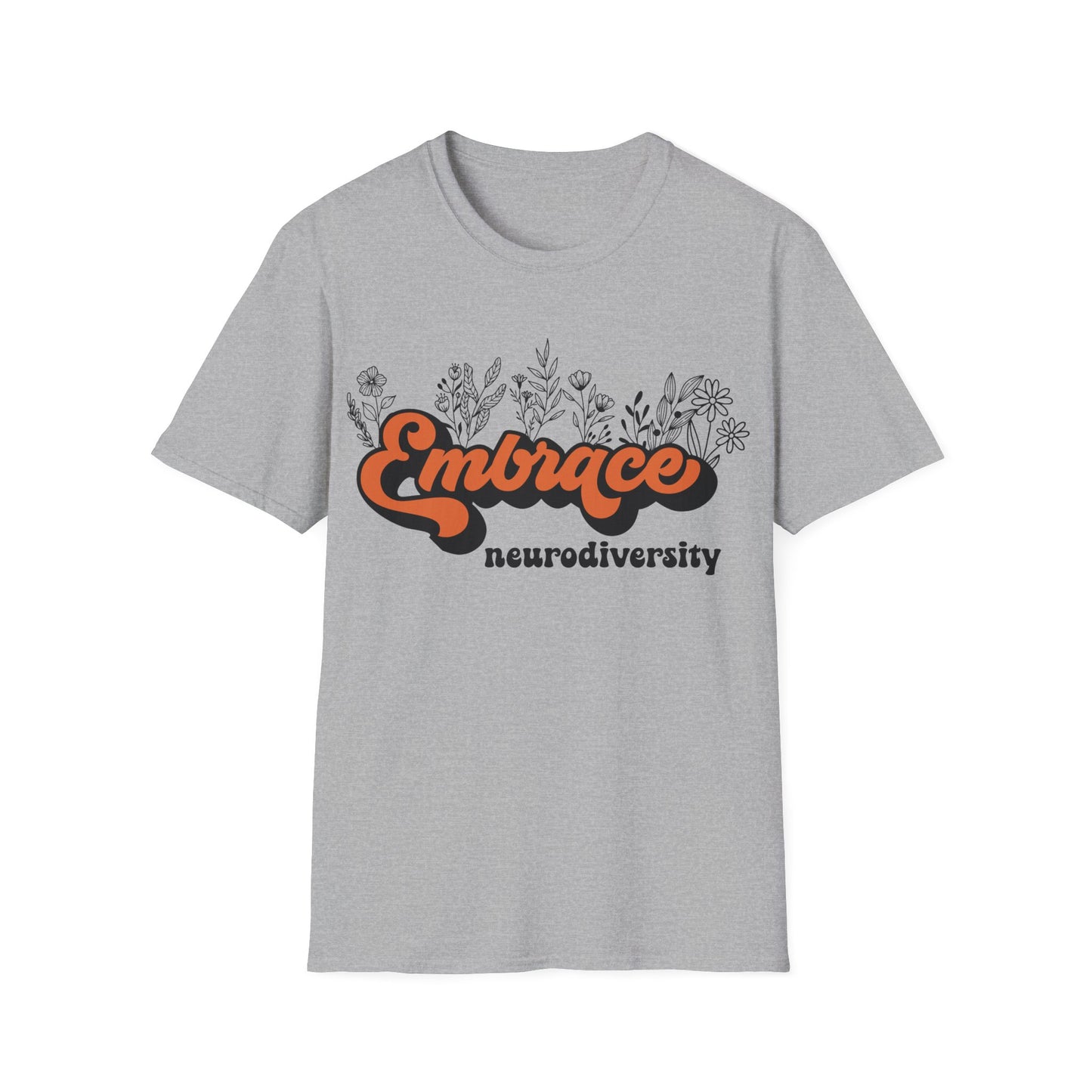 Embrace Diversity Orange Graphic - Celebrating Neurodiversity + Inclusion - T-Shirt