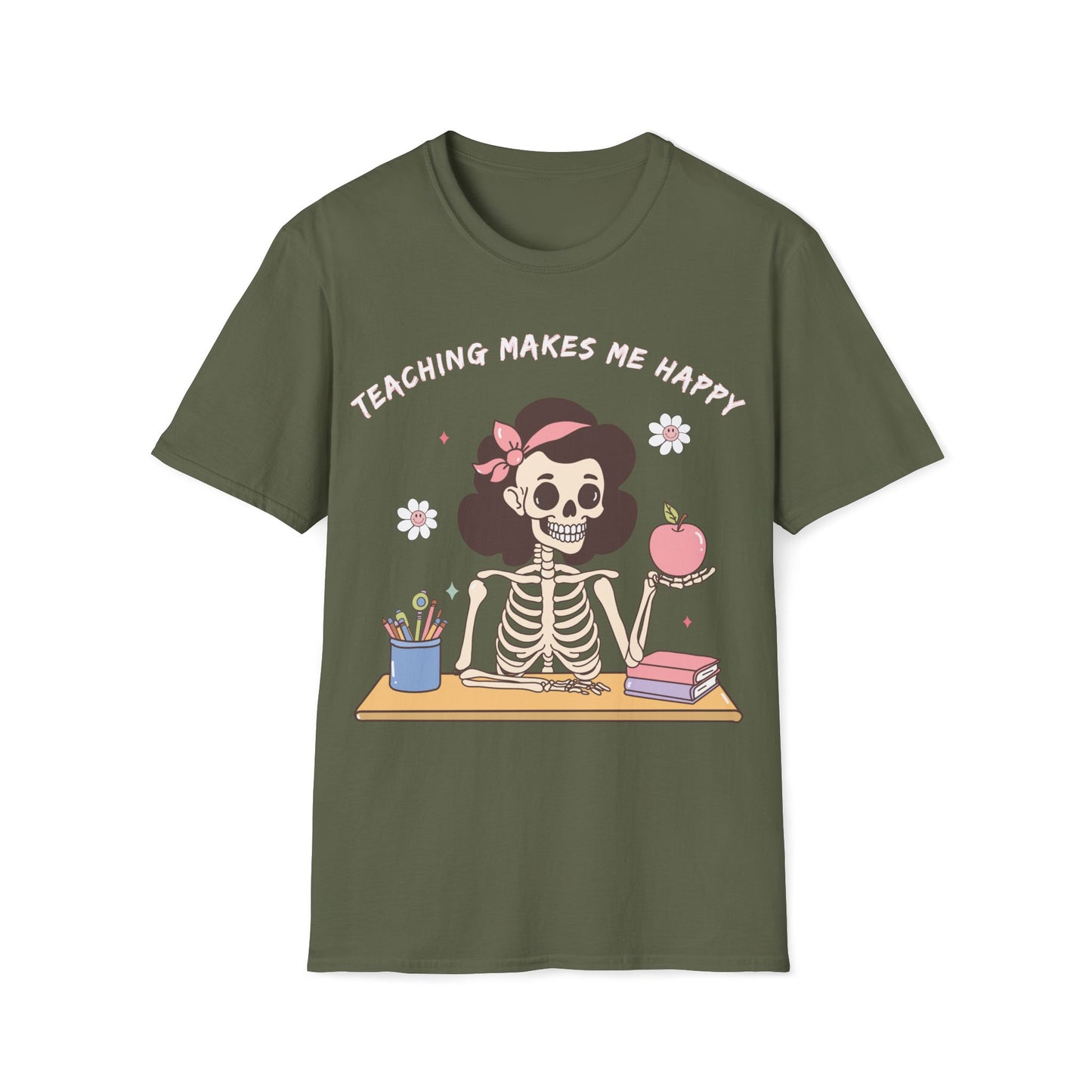 Teaching Makes Me Happy Skeleton Tee - Cute, Graphic, Playful Teacher T-shirt