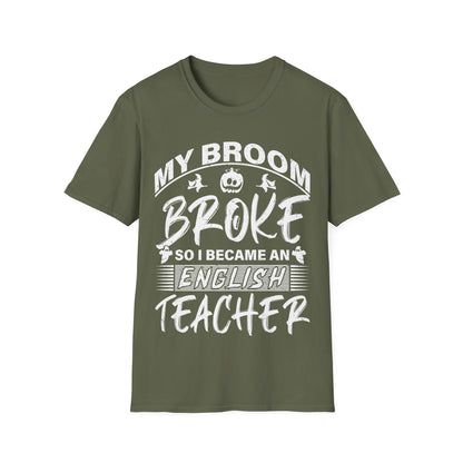 Funny English Teacher Halloween Shirt – My Broom Broke So I Became a Teacher T-Shirt